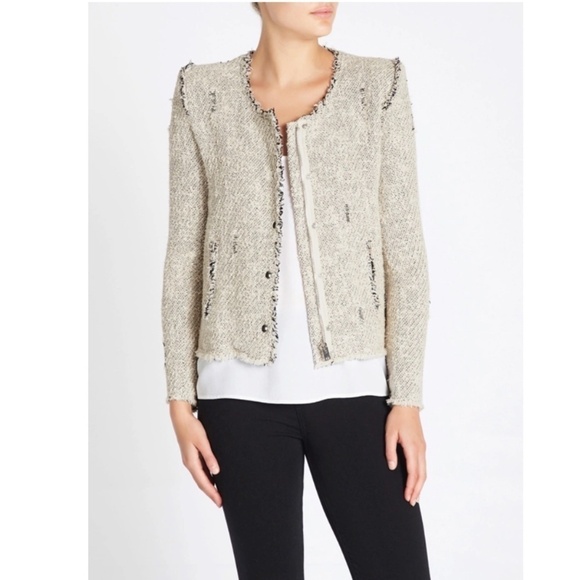 Iro Paris Cream Agnette Tweed Distressed Jacket Women Size 34 - Picture 7 of 13